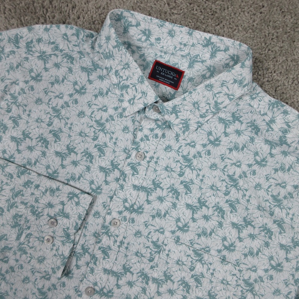 Untuckit Shirt Mens 2XL Green Floral Performance Nylon Arcari Regular Button Up